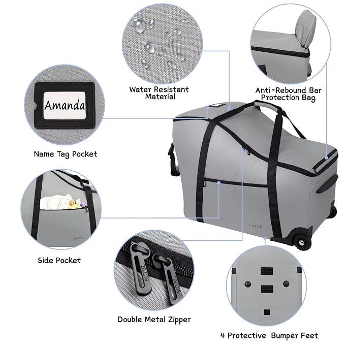 SCTEL Car Seat Bags for Air Travel Fit Chicco Keyfit 35 and Anti-rebound Bar Base, Fit Doona Car Seat Stroller and Base, Nuna Pipa Travel Bag, Infant Car Seat Bag, Doona Travel Bag