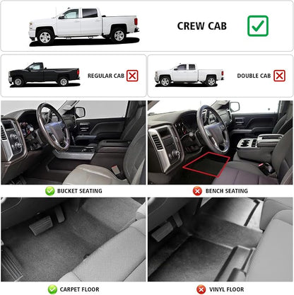 All Weather Car Floor Mats for 2014-2018 Chevy Silverado/GMC Sierra 1500 Crew Cab, 2015-2019 Silverado/Sierra 2500 HD/3500 HD Crew Cab, TPE Rubber Floor Liners Full Set for Chevy Silverado Accessories