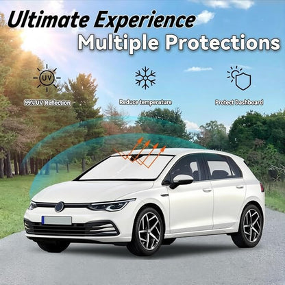 Windshield Sun Shade for 2022-2026 Volkswagen VW Golf MK8 GTI R, Car Front Window Sunshade with 240T Sun Visor Protector Blocks UV Rays Heat Sun Shield Accessories