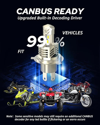 AUTOONE Latest 9003 H4 HB2 LED Bulbs Motorcycle Hi Lo and Fog Lights Halogen Replacement, Mini Size 400% Brighter Plug-n-Play, Pack of 1