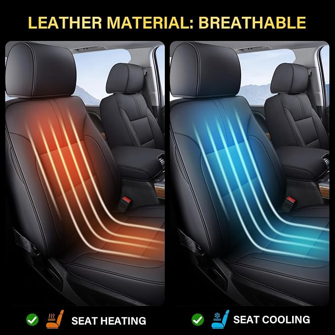 Coverado Chevy Silverado Seat Covers, Faux Leather Seat Covers Fit for Chevy Silverado GMC Sierra 2007-2025 1500, 2015-2025 2500HD 3500HD Crew Double Extended Cab (Front, Black)