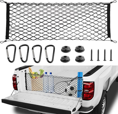 BAILALIBO Cargo Net for Pickup Truck Bed, Adjustable Accessories for Storage Secure Nets, Stretchable Tailgate Net with Hook, Compatible for Chevy Silverado Ford LTZ WT LS F150 F250 (50x18 Inch)
