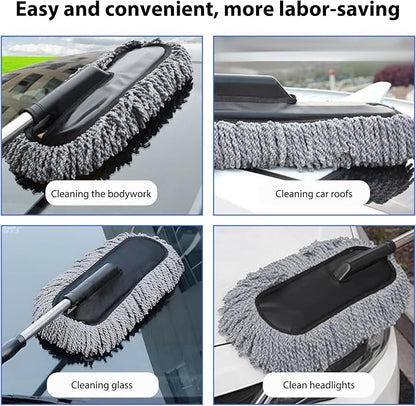 2 PCS Microfiber Car Dusters, Scratch Free Auto Exterior Dust Brust Set with Extendable Duster, Multipurpose Soft Brushes Dusting Supplies for Cars Trucks SUVs Motorcycles (Gray)