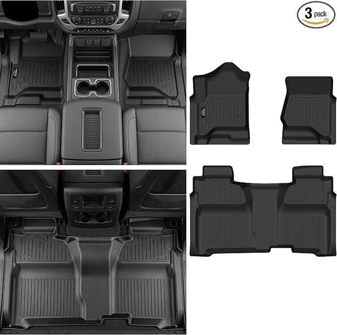 Floor Mats for 2014-2018 Chevy Silverado/GMC Sierra 1500 Crew Cab & 2015-2019 Silverado/Sierra 2500 HD/3500 HD Crew Cab,All Weather TPE Floor Liners Custom Fit for Chevy Silverado Full Set Car Mats