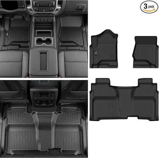 Floor Mats for 2014-2018 Chevy Silverado/GMC Sierra 1500 Crew Cab & 2015-2019 Silverado/Sierra 2500 HD/3500 HD Crew Cab,All Weather TPE Floor Liners Custom Fit for Chevy Silverado Full Set Car Mats