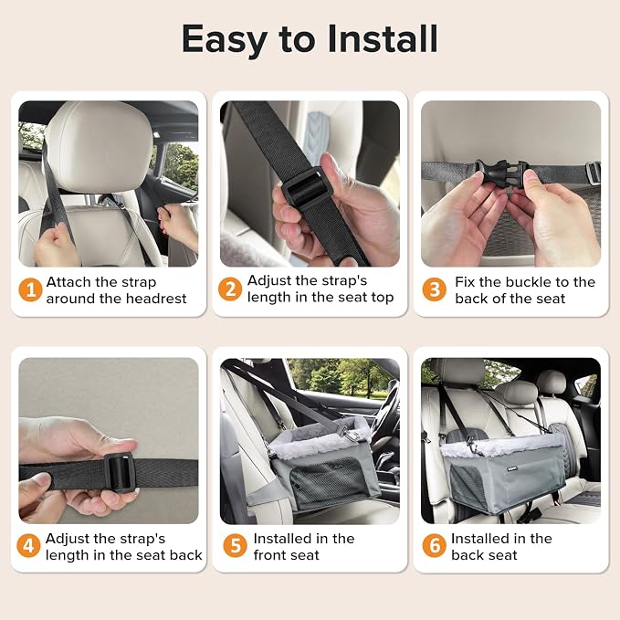 JOEJOY Deluxe Dog Booster Seat with Sturdy Metal Frame and Safety Leash for Small Pets up to 20 lbs - Portable Puppy Dog Car Seat with Thick Cushion and Storage Pockets for Small Dogs