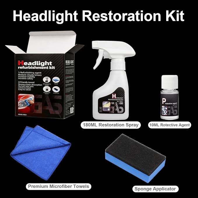 Headlight Restoration Kit - Coating Headlight Cleaner for Cars Trucks Motorcycles & RVs - Restore Yellowing Cloudy & Foggy Lenses Enhance Night Driving Safety for Commuters No Sanding UV Shield