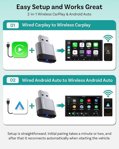 OTTOCAST Mini Nova 2026 Wireless CarPlay & Android Auto Adapter, Ultra-Compact 2-in-1 Dongle, 5-Second Auto-Connect, iOS 10+ & Android 11+