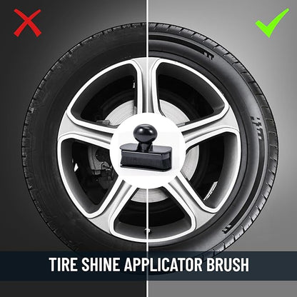Car Tire Shine Applicator,Vegan Tire Shine Applicator with Curved Brush Head - Large Automotive Tire Dressing Applicator Brush with Storage Stand for Tire Detailing, 3.6 Inch Length (Black)