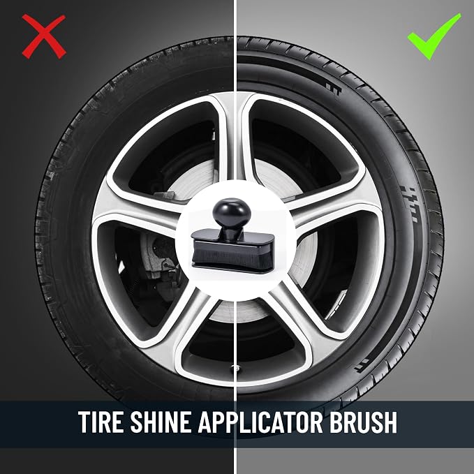 Car Tire Shine Applicator,Vegan Tire Shine Applicator with Curved Brush Head - Large Automotive Tire Dressing Applicator Brush with Storage Stand for Tire Detailing, 3.6 Inch Length -2pcs (Black)