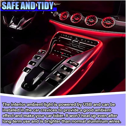 ZIMISI EL Wire Car Interior LED Strip Lights, 5V 16FT Neon Light Strip with Sewing Edge, USB Electroluminescent Car Interior Lights with Fuse Protection, Vehicle Ambient Lighting Decorations (Red)