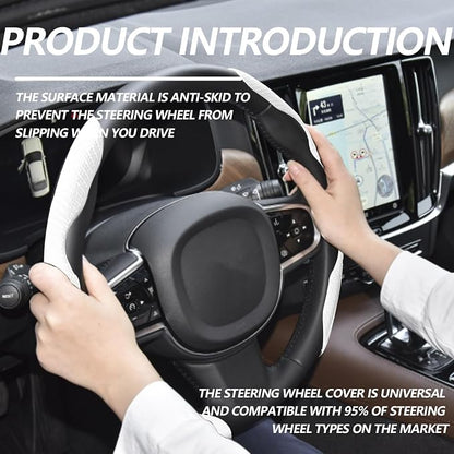 2pcs Universal Fit Carbon Fiber Steering Wheel Cover, Anti-Skid Steering Wheel Cover/Segmented Steering Wheel Protector/Car Interior Accessories (White)