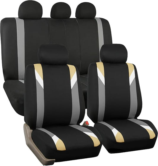 FH Group Premium Modernistic Flat Cloth Car Seat Covers – Universal Fit, Washable Seat Covers for SUV Sedan Van, Beige, Full Set