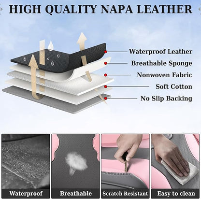 Coverado Car Seat Covers Full Set, Seat Covers for Cars, Front Seat Covers and Back Seat Cover Waterproof Leather Automotive Seat Cover, Universal Car Interior Protectors Cushion for Most Cars