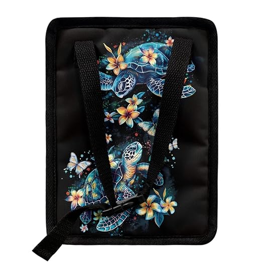 Talayituse Turtle Plumeria Print Car Trash Bin, Large Size Auto Trash Can Adjustable Portable Garbage Can with Lid, Vehicle Hanging Bag for Headrest Front Back Seat