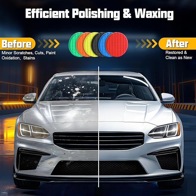 6 Inch Buffing Polishing Pads, 3Pcs Orange T80 Polishing Pad High-Density Buffing Sponge Pads 6.5 Inch Face for 6 Inch 150mm Backing Plate for Car Buffer Polisher Compounding, Polishing & Waxing
