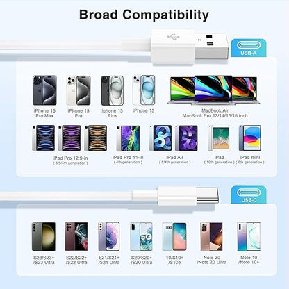 Car Carplay Cable USB to USB C Cable for iPhone 16 15 Pro Plus Pro Max，3-Pack 3.3FT USB A to USB C Cable for iPad Pro/Air/Mini，for Samsung S24/S23/S22/S21，for MacBook Pro/Air and More