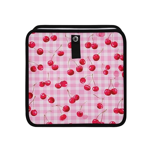 Car Trash Can Organizer Bin with Adjustable Strap for Back Front Seat Console Waterproof Leakproof Collapsible Portable 11 Inch Pink Juicy Checkered Cherry