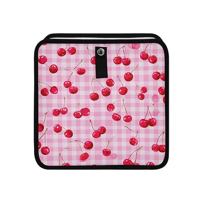 Car Trash Can Organizer Bin with Adjustable Strap for Back Front Seat Console Waterproof Leakproof Collapsible Portable 8.66 Inch Pink Juicy Checkered Cherry