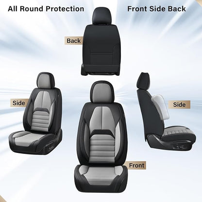 Coverado Waterproof Nappa Leather Car Seat Covers, Automotive Seat Covers，Front Car Seat Cushion & Car Seat Protector, Seat Covers Universal Fit for Most Cars, SUVs,Trucks,Black&Gray