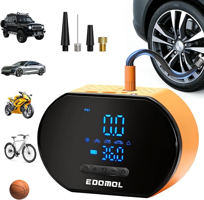 Tire Inflator Portable Air Compressor - 150PSI Portable Car Air Pump with 6000mAh Battery, Fast Inflation & Deflation Function, Digital Pressure Gauge & Auto-Off for Car, Motorcycle, Bike, Ball