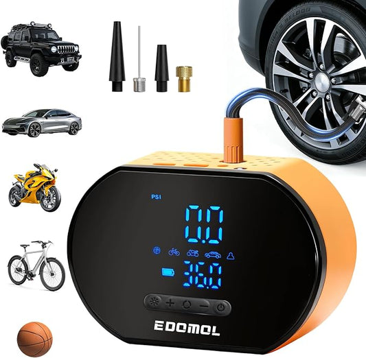 Tire Inflator Portable Air Compressor - 150PSI Portable Car Air Pump with 6000mAh Battery, Fast Inflation & Deflation Function, Digital Pressure Gauge & Auto-Off for Car, Motorcycle, Bike, Ball