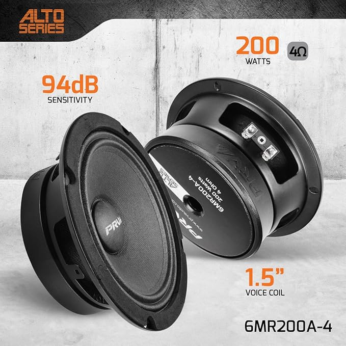 PRV AUDIO 6.5 Inch Shallow Midrange Speaker, 6MR200A-4, 200 Watts, 4 Ohm Shallow Mount Car Audio Slim Speaker, 1.5 in Voice Coil, Compact for Doors (Single)