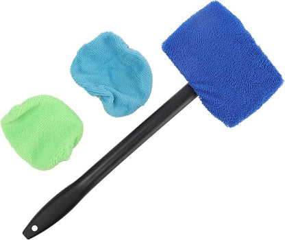 Car Windshield Cleaning Tool Fit for Auto Glass Wiper with 3X Washable Microfiber Pads and Handle Extendable