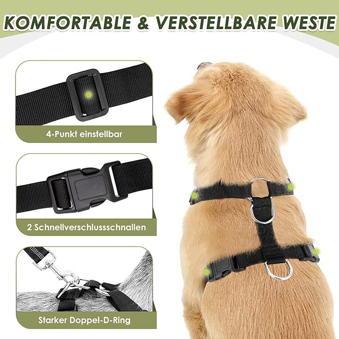 Lukovee Dog Car Harness Seat Belt, Adjustable Mesh Breathable Vest with Elastic Bungee Tether, Soft Padded 2-in-1 Safety Car Harness Seatbelt for Small Medium Large Dogs (Blue,L)