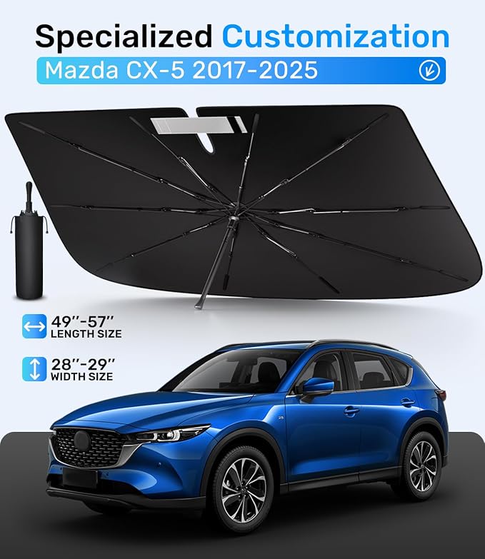 Zanch Upgrade Windshield Sun Shade, Custom Fit for Mazda CX-5 2017-2025 [Titanium-Silver Reflective Coating] Blocks 99% UV & Heat, Sunshade Umbrella for Mazda CX-5 2017 2018 ... 2024 2025