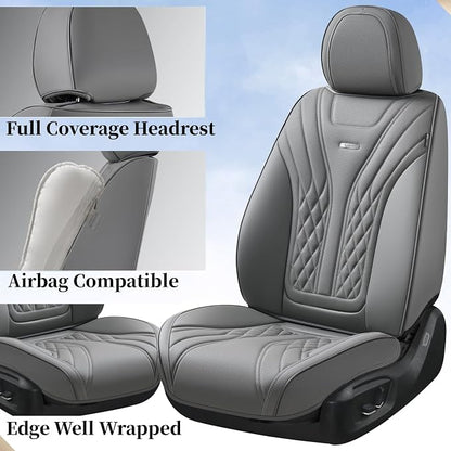 Coverado Car Seat Covers, Car Seat Covers Front Seats, 2-Pack Front Seat Cover, Nappa Leather Waterproof Seat Covers, Car Seat Protectors, Automotive Seat Covers Universal Fit for Most Vehicles Gray