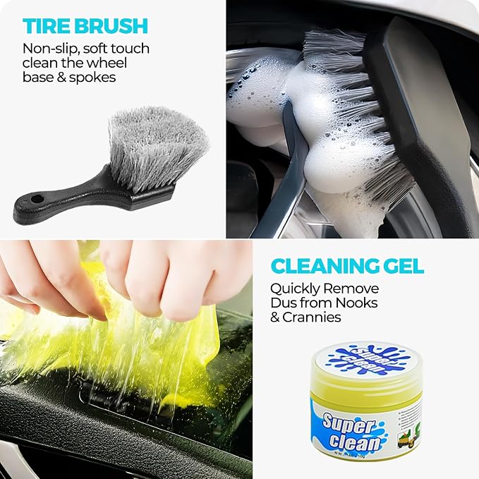 ALFLOD 30Pcs Car Detailing Kit, Car Detailing Brush Set, Car Wash Cleaning Kit, Car Dusters Extendable Handle Cleaning Exterior, Car Cleaning Gel, Car Cleaning Tools Kit for Interior, Exterior, Wheels