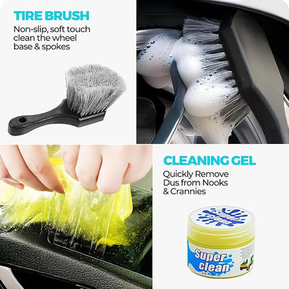 ALFLOD 30Pcs Car Detailing Kit, Car Detailing Brush Set, Car Wash Cleaning Kit, Car Dusters Extendable Handle Cleaning Exterior, Car Cleaning Gel, Car Cleaning Tools Kit for Interior, Exterior, Wheels