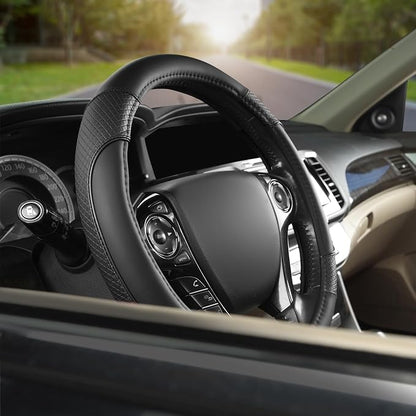 GIANT PANDA Microfiber Leather Steering Wheel Cover for Honda Accord,Civic,CR-V,HR-V,Pilot(Diamond-Pattern-Black-Standard Size)