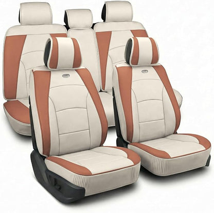 FH Group Ultra Comfort Highest Grade Faux Leather Full Set Cushion Pads Car Seat Covers for Front and Rear– Universal Fit for Cars Trucks & SUVs (Beige/Tan)