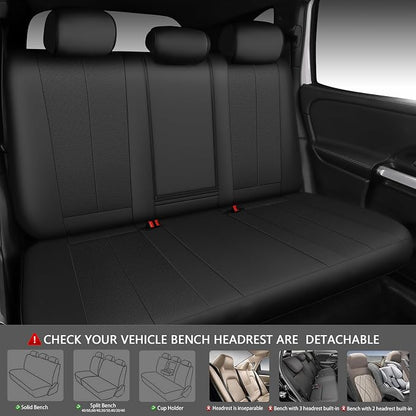 CAR PASS Back Car Seat Covers, Water Resistant Nappa Leather Rear Bench Seat Cover Universal Fit for Cars, SUVs, Vans, Trucks, Automotive Backseat (Rear, Black)