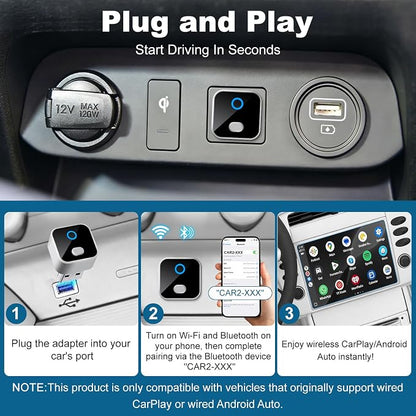 Wireless CarPlay & Android Auto Adapter, One-Click Switch Mini Size WiFi 6 & Bluetooth 5.4 Adapter, Fast Auto-Reconnect, Compatible with iOS 10+/Android 11+, for Factory Wired CarPlay Cars