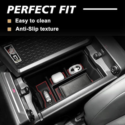 Muslogy Center Console Organizer Compatible with 2026 Toyota RAV4 Accessories Middle Console Divider Storage Box Armrest Insert Tray with Anti-Slip Mats (Red)