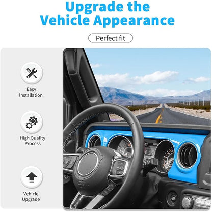 for JL Dashboard Decorative Panel Cover, Center Console Trim Cover Kit Compatible with 2018-2023 Jeep Wrangler JL JLU & Jeep Gladiator JT(Light Blue)