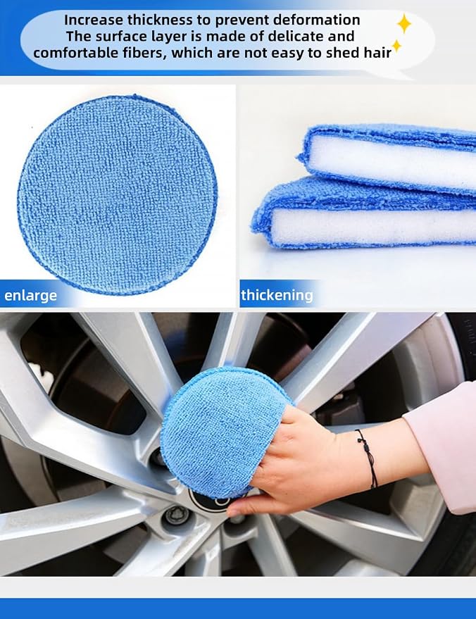 6PCS Microfiber Wax Applicator Pads, 5-inch car Wax pad with Finger Pocket, polishing and Detail polishing Foam pad for car Cleaning and fine polishing