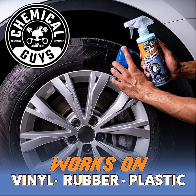 Chemical Guys Tire Kicker Extra Glossy Tire Shine Spray, 16 fl oz | Includes foam applicator; works on rubber, vinyl and plastic; for cars, trucks, motorcycles, RVs and more