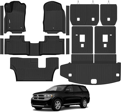 Floor Mats for 2011-2012 Dodge Durango 7 Seats/Bench Seats, Trunk Mat and 2nd/3rd Backrest Mat & Door Sill Guard All Weather TPE Protector for Dodge Durango Accessories