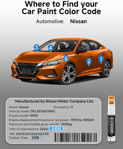 Touch Up Paint Compatible with Nissan Exact Match 2 in 1 Touch up Paint for Chips and Nicks Repair (Monarch Orange Metallic(EBB) Compatible with Kicks/Rogue-Sport/Sentra/Titan/Titan-XD/Versa/Versa-Note)