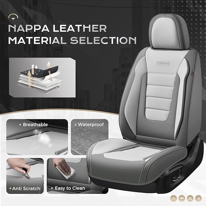 Coverado Car Seat Covers Front, Seat Covers for Cars, Waterproof 2-Pack Car Seat Cushion, Leather Carseat Seat Protectors, Universal Seat Covers Fit for Most Sedans SUV Pick-up Trucks(Gray&Light Gray)