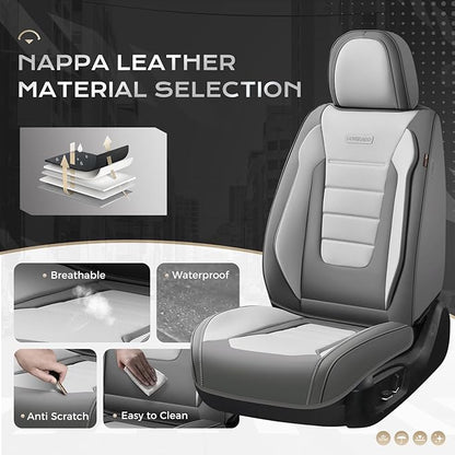 Coverado Car Seat Covers Front, Seat Covers for Cars, Waterproof 2-Pack Car Seat Cushion, Leather Carseat Seat Protectors, Universal Seat Covers Fit for Most Sedans SUV Pick-up Trucks(Gray&Light Gray)