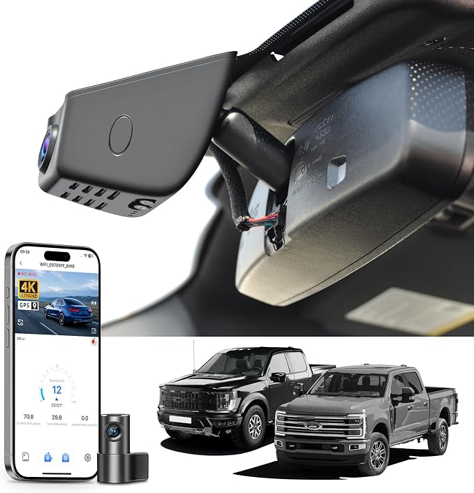 Mangoal Front 4K & Rear 1080P Dash Cam fit for Ford F150 2018-2026 F250/F350/F450 Super Duty 2020-2026 XLT Lariat King Ranch Raptor Limited Platinum (Model A), Free App & WiFi, GPS, 128GB Card