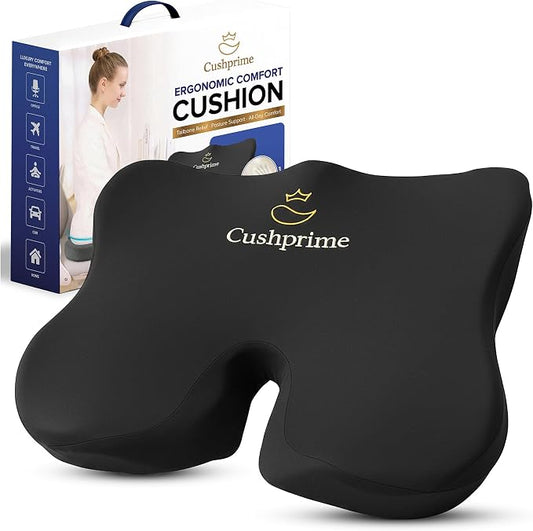 Seat Cushion for Chair, Memory Foam Seat Cushion for Tailbone Pain Relief- Ergonomic Support for Coccyx, Back & Butt- Office & Truck Ergonomic Chair Cushion, Black