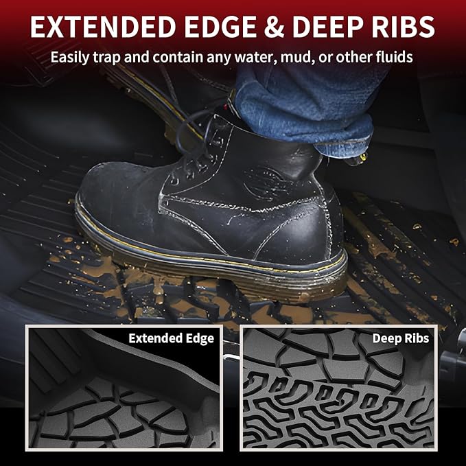 LASFIT Floor Mats for Ford Bronco 2-Door 2026 2025 2024 2023 2022 2021(Not for Bronco Sport) All Weather TPE Custom Fit Car Floor Liners, 1st & 2nd Row, 3pcs Black