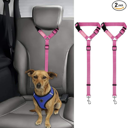 BWOGUE 2 Packs Dog Cat Safety Seat Belt Strap Car Headrest Restraint Adjustable Nylon Fabric Dog Restraints Vehicle Seatbelts Harness