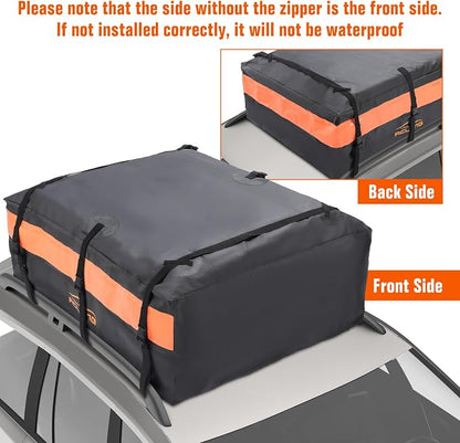 Car Roof Bag 21 Cubic Feet Waterproof 840D Heavy Duty Rooftop Cargo Carrier Bag for All Cars with/Without Racks Includes Anti-Slip Mat Storage Bag Luggage Lock